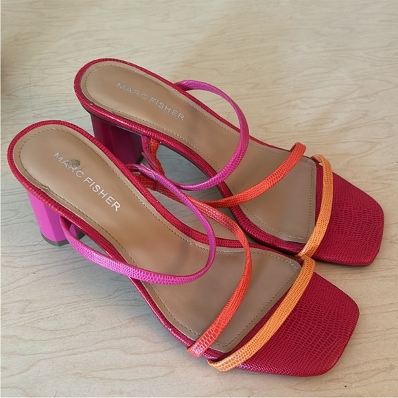 Marc Fisher Pink and Orange Strappy Heels - Picture 1 of 5